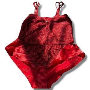 Victoria’s Secret Vintage Gold Tag Two Piece Red Satin Set Size Small